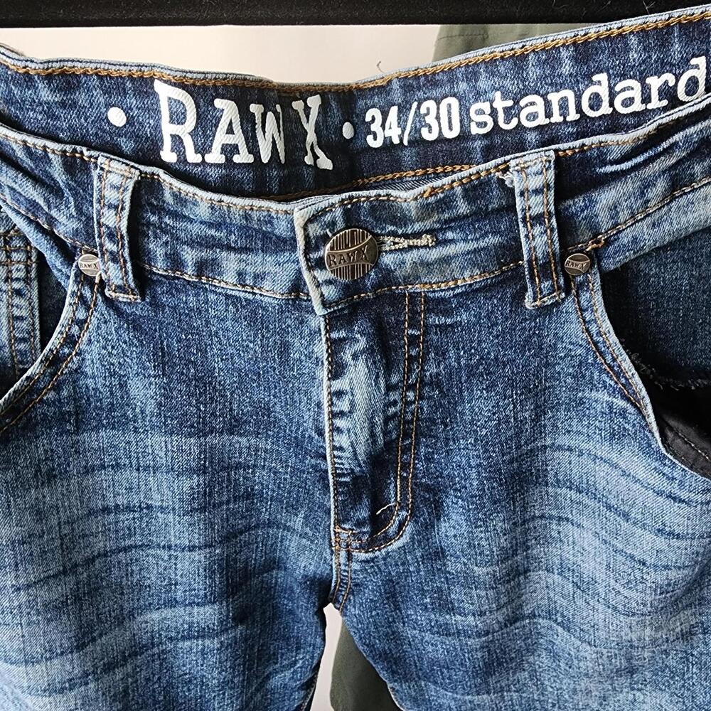 RAW X Studded Moto Jeans 34/30 ✦ Y2K Biker Streetwear ✦ Embellished Denim